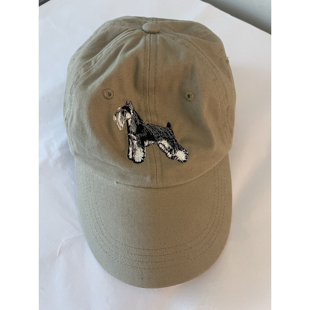Miniature Schnauzer Dog Embroidered Hat Khaki Anvil Cotton Adjustable Cap